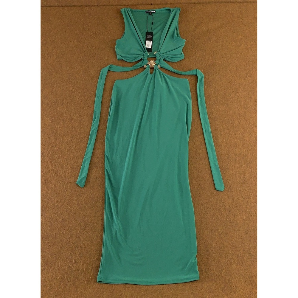 Fashion Nova Womens Small‎ Kelly Green Centre Ring All Good Here Midi Dress NWT